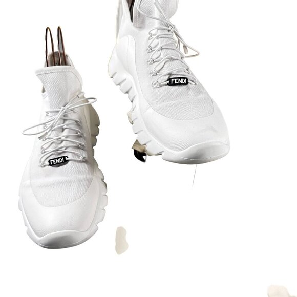 Fendi Vocabulary Technical Sneakers Mesh Knit High Top Shoes White Men Size 10 - Picture 2 of 16
